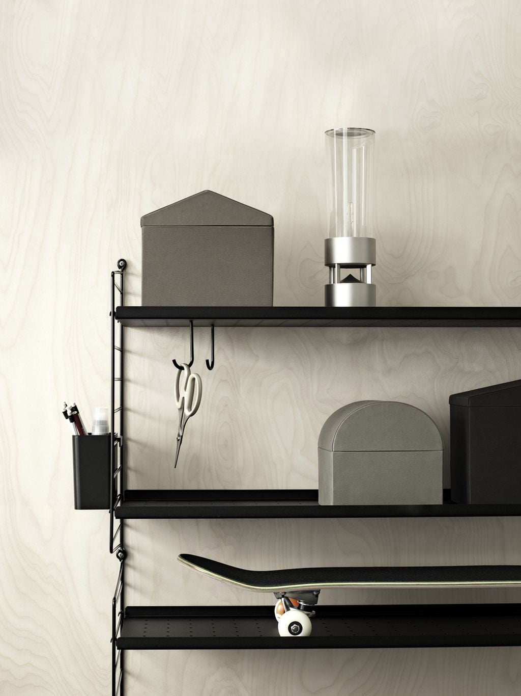 String Furniture String System Metal Shelf With Low Edge 30x78 Cm, Black