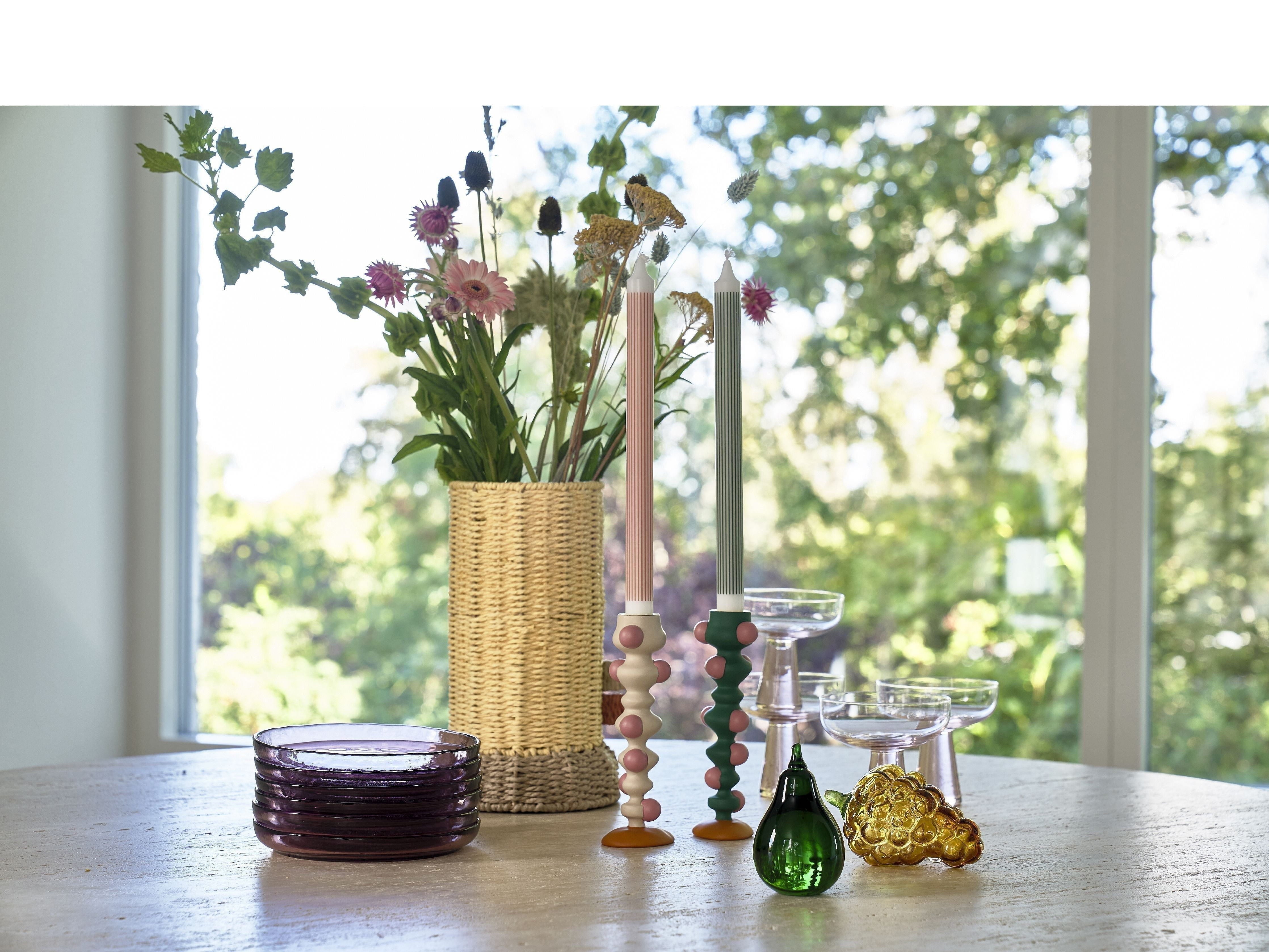Kolekcja Villa Styles Candle Holder z kropkami, zielony/różowy