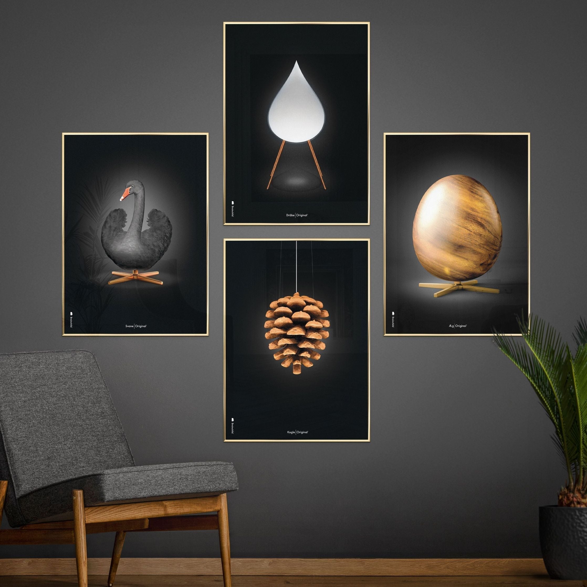 [product_category]-Brainchild Pine Cone Classic Poster, Frame Made Of Dark Wood 50x70 Cm, Black Background-Brainchild-23003-B-BRA-4