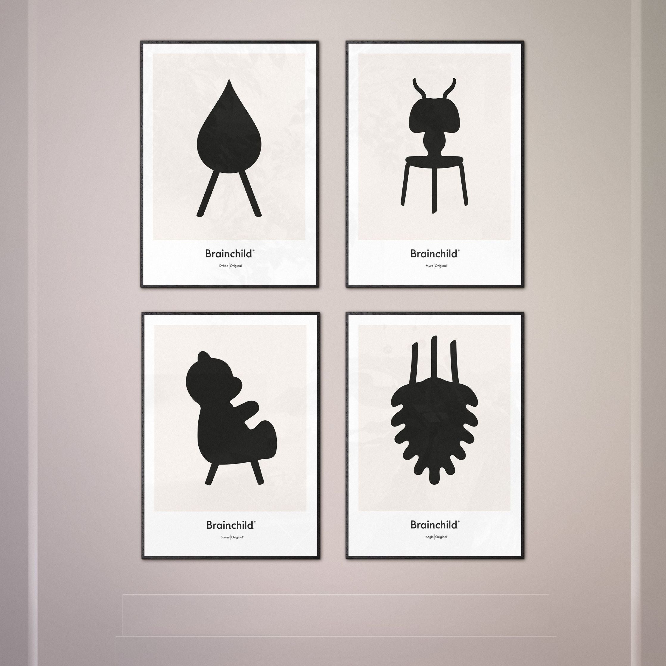 [product_category]-Brainchild Pine Cone Design Icon Poster, Frame In Black Lacquered Wood A5, Grey-Brainchild-IG-21001-C-BRA-5