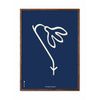  Snowdrop Line Poster Dark Wood Frame A5 Blue Background