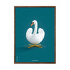  Swan Classic Poster Dark Wood Frame 30x40 Cm Petroleum Blue Background