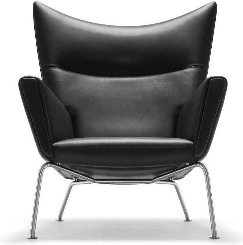 Carl Hansen Ch445 Wing Chair, Steel/Black Leather