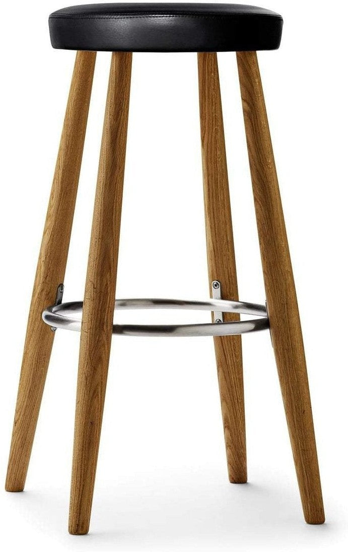 Carl Hansen Ch56 Bar Stool, Oiled Oak/Black Leather