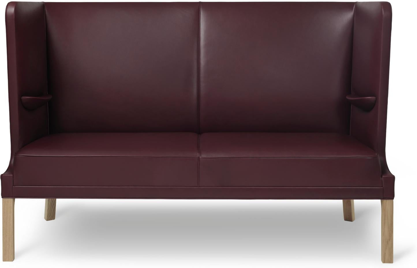 Carl Hansen FH436 Coupé Sofa, naoliwiona dębowa/burgundowa skóra