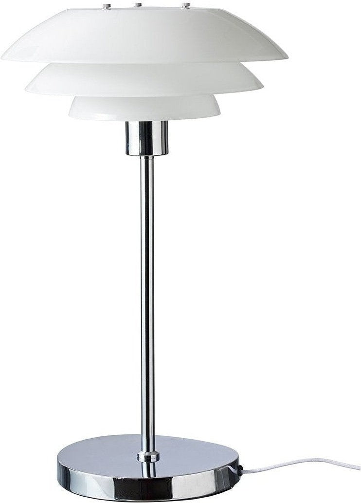 Lampa stołowa Dyberg Larsen DL31 W. Chrome, szklanka opalowa