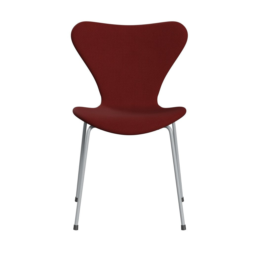 Fritz Hansen 3107 Chair Full Upholstery, Silver Grey/Diablo Wine Red