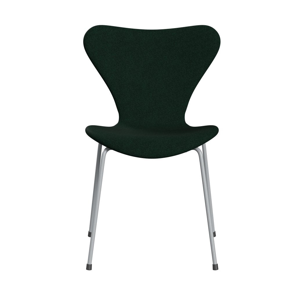 Fritz Hansen 3107 Krzesło pełna tapicerka, srebrny szary/divina Melange Dark Green