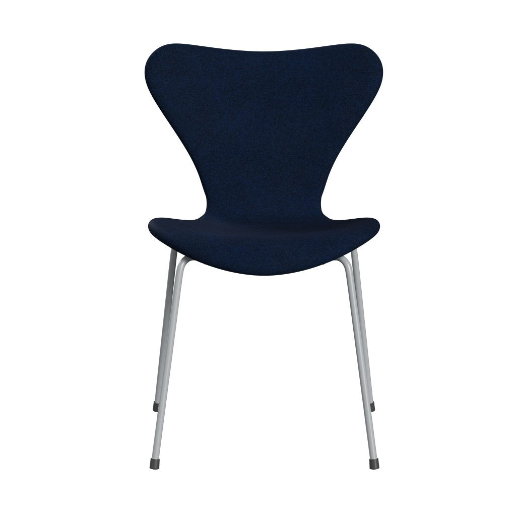 Fritz Hansen 3107 Krzesło pełne tapicerka, srebrny szary/divina Melange Navy Dark