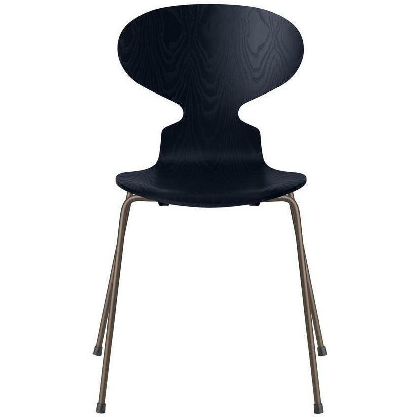 Fritz Hansen Ant Chair Dyed Ash Midnight Blue Bowl, Brown Bronze Base