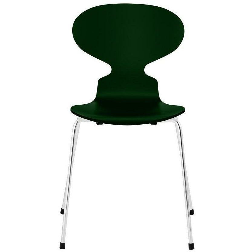 Fritz Hansen Ant Chair Lacquered Evergreen Shell, Chrome Plated Steel Base