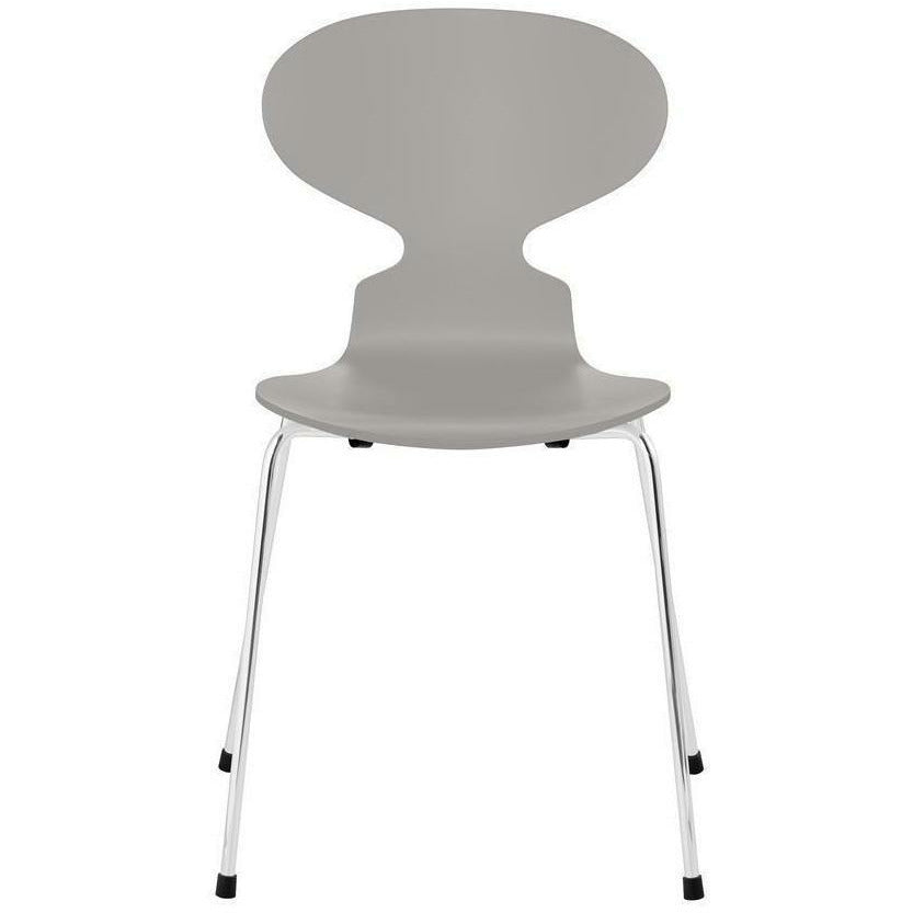 Fritz Hansen Ant Chair Lacquered Nine Grey Shell, Chrome Plated Steel Base