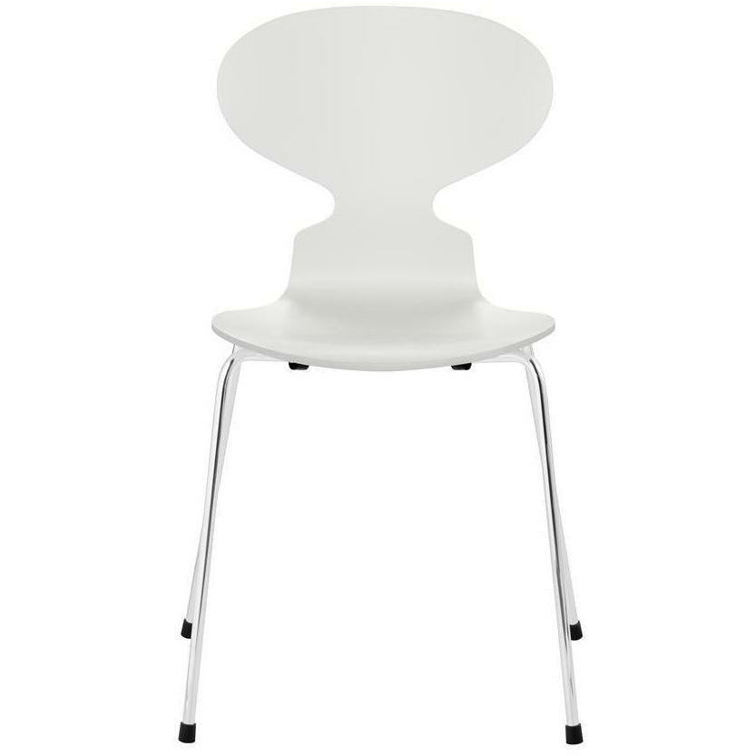 Fritz Hansen Ant Chair Lacquered White Shell, Chrome Plated Steel Base