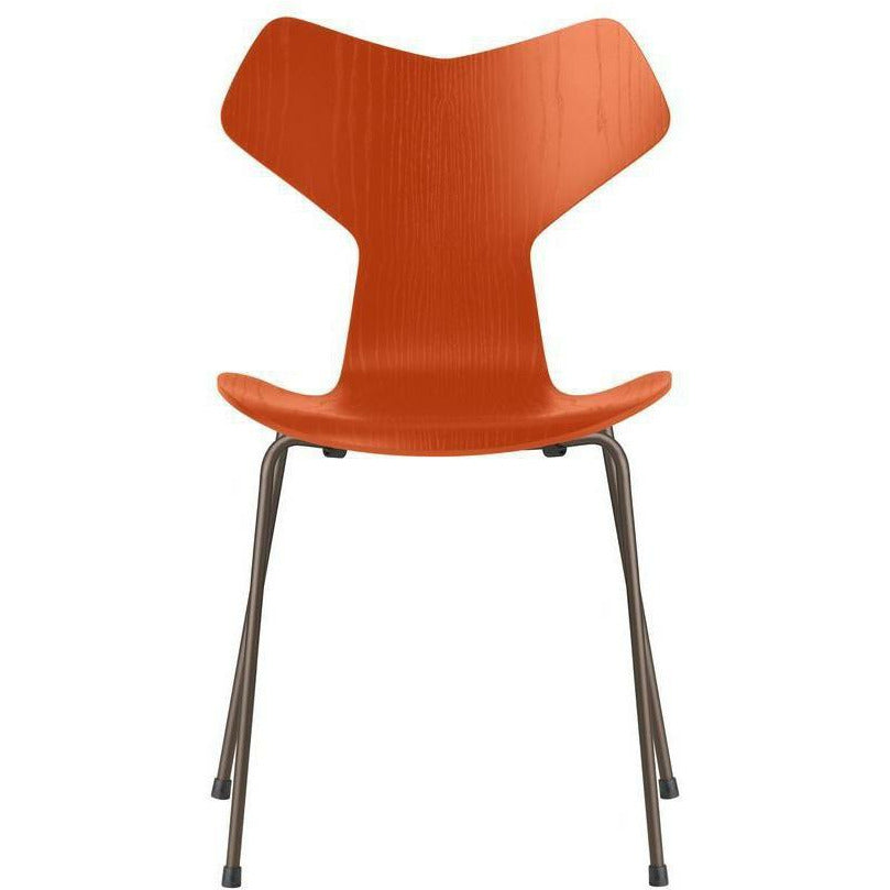 Fritz Hansen Grand Prix Chair Colored Ash Paradise Orange Bowl, Brown Bronze Base