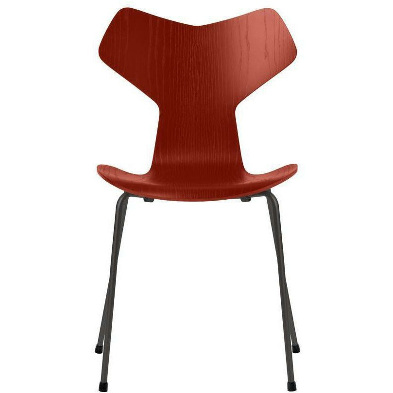 Fritz Hansen Grand Prix Chair Colored Ash Venetian Red Bowl, Warm Graphite Base