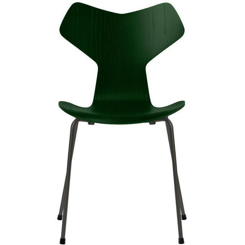 Fritz Hansen Grand Prix Chair Dyed Ash Evergreen Bowl, Warm Graphite Base