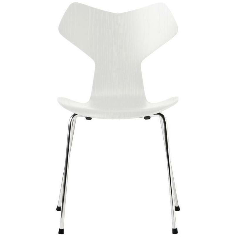 Fritz Hansen Grand Prix Chair Dyed Ash White Shell, Chromed Steel Base