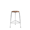 Fritz Hansen High Dot Counter Stool 3 Legs, Clear Laquered Veneer Walnut/Chrome Base