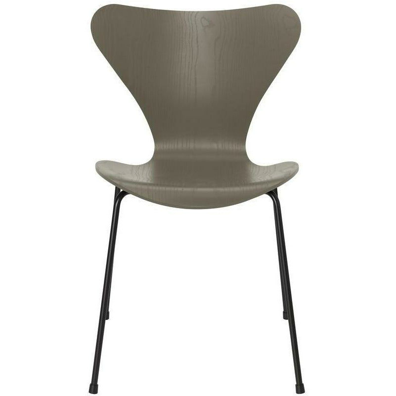 Fritz Hansen Series 7 Chair Colored Ash Olive Green Bowl, Black Base