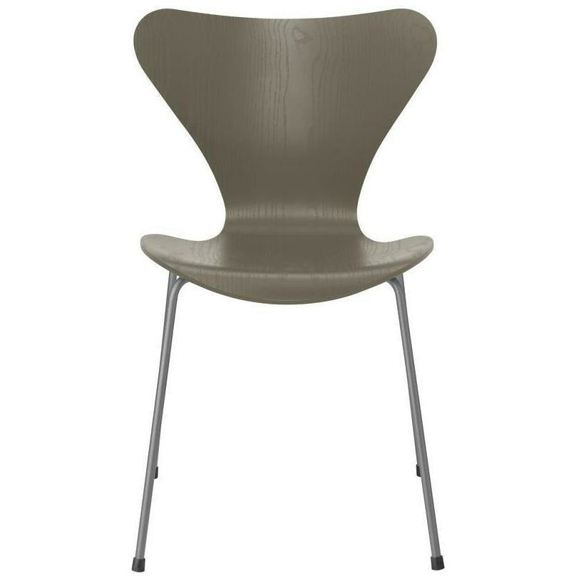 Fritz Hansen Series 7 Chair Colored Ash Olive Green Bowl, Silver Grey Base