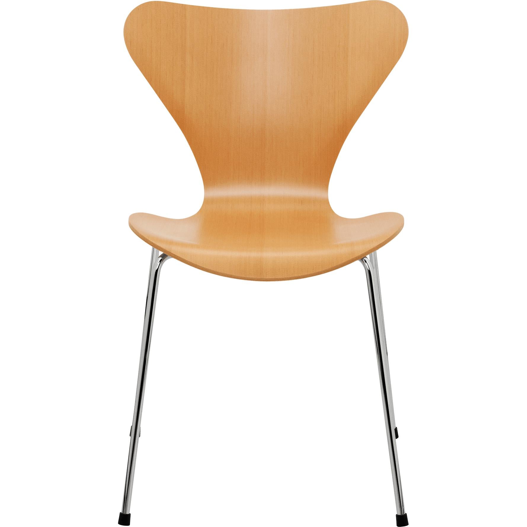 Fritz Hansen Series 7 Frican Oregon Pine Shell, chromowana stalowa podstawa