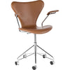 Fritz Hansen Series 7 Swivel Armchair Full Upholstery Leather, Grace Walnut