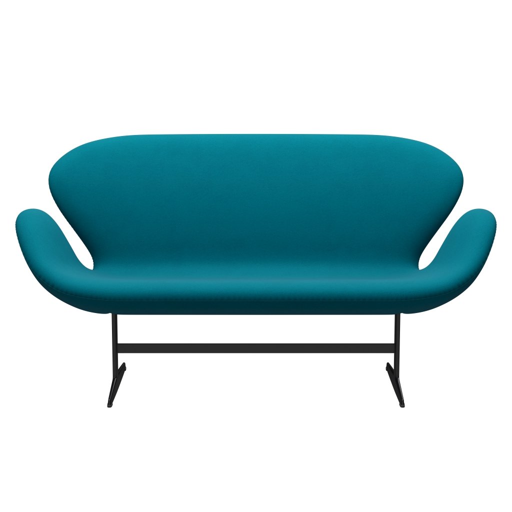 Fritz Hansen Swan Sofa 2 osobę, czarny lakierowany/komfortowy turkus (67002)