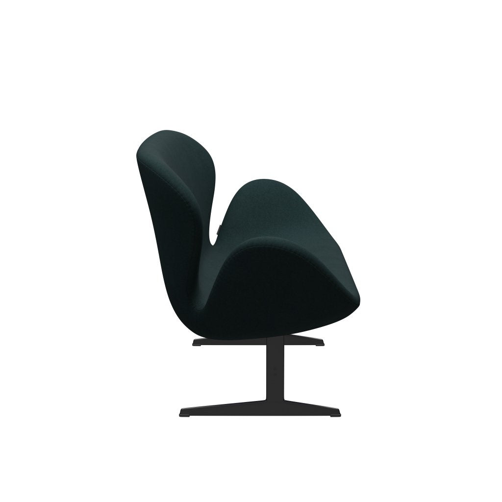 Fritz Hansen Swan Sofa 2 osobę, czarny lakier/Divina Dark Green (886)