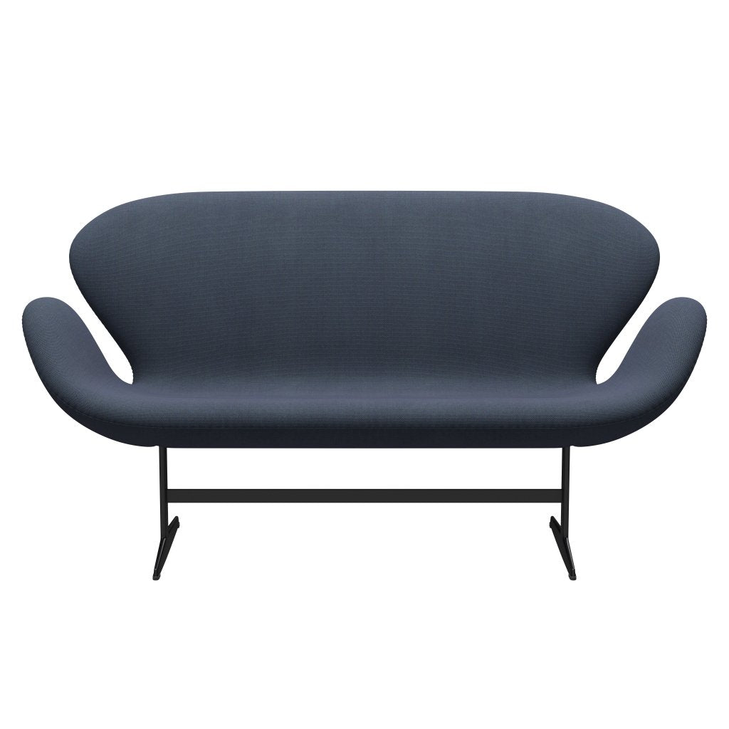 Fritz Hansen Swan Sofa 2 osobę, czarne lakierowane/stalcut trio oliwki/turkus