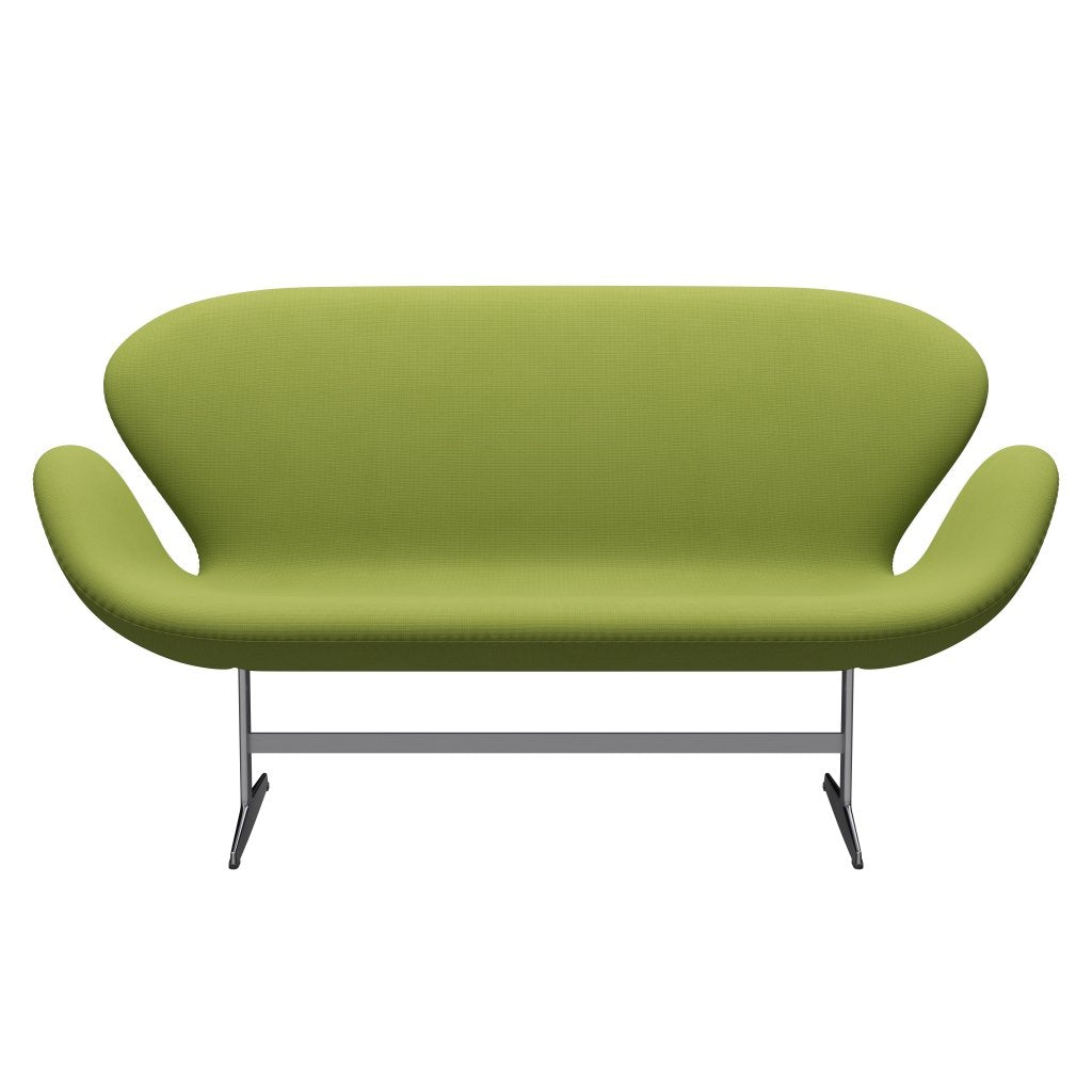 Fritz Hansen Swan Sofa 2 Seater, Satin Brushed Aluminium/Fame Light Grass Green