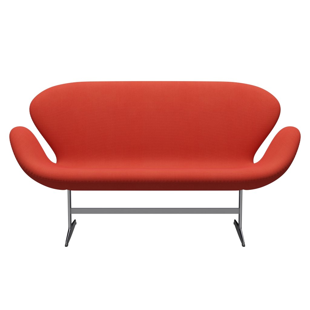 Fritz Hansen Swan Sofa 2 Seater, Satin Brushed Aluminium/Steelcut Light Red