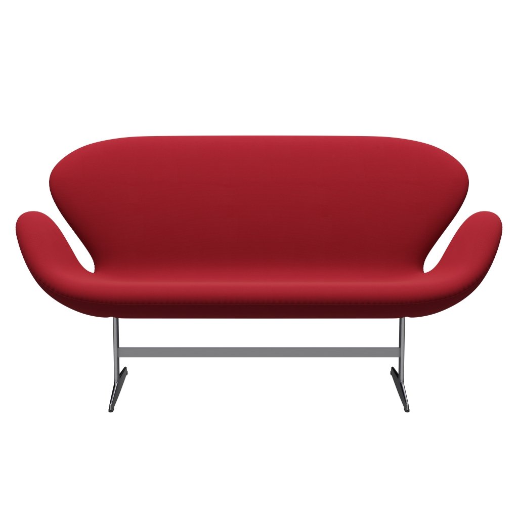 Fritz Hansen Swan Sofa 2, satynowy szczotkowany aluminium/stalcut Standard/jasno ciemnoczerwone