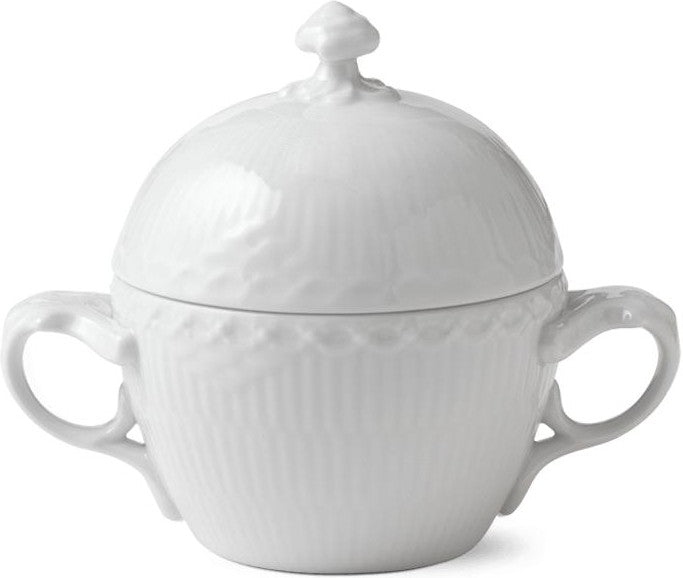 Royal Copenhagen White Flered Half Lace Sugar Bowl, 20cl