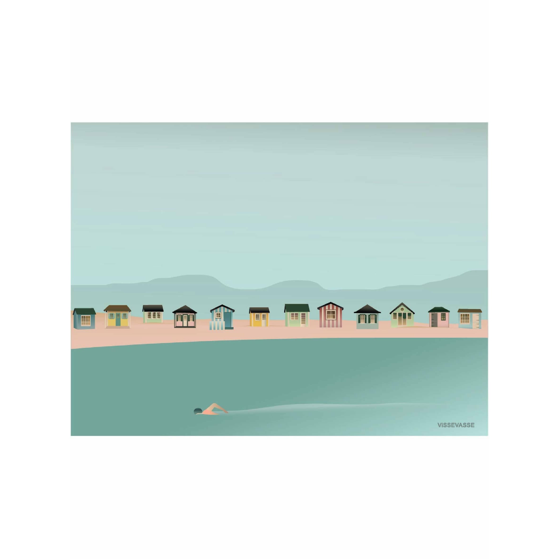 Vissevasse Beach Hut Plakat wybrzeża, 30 x 40 cm