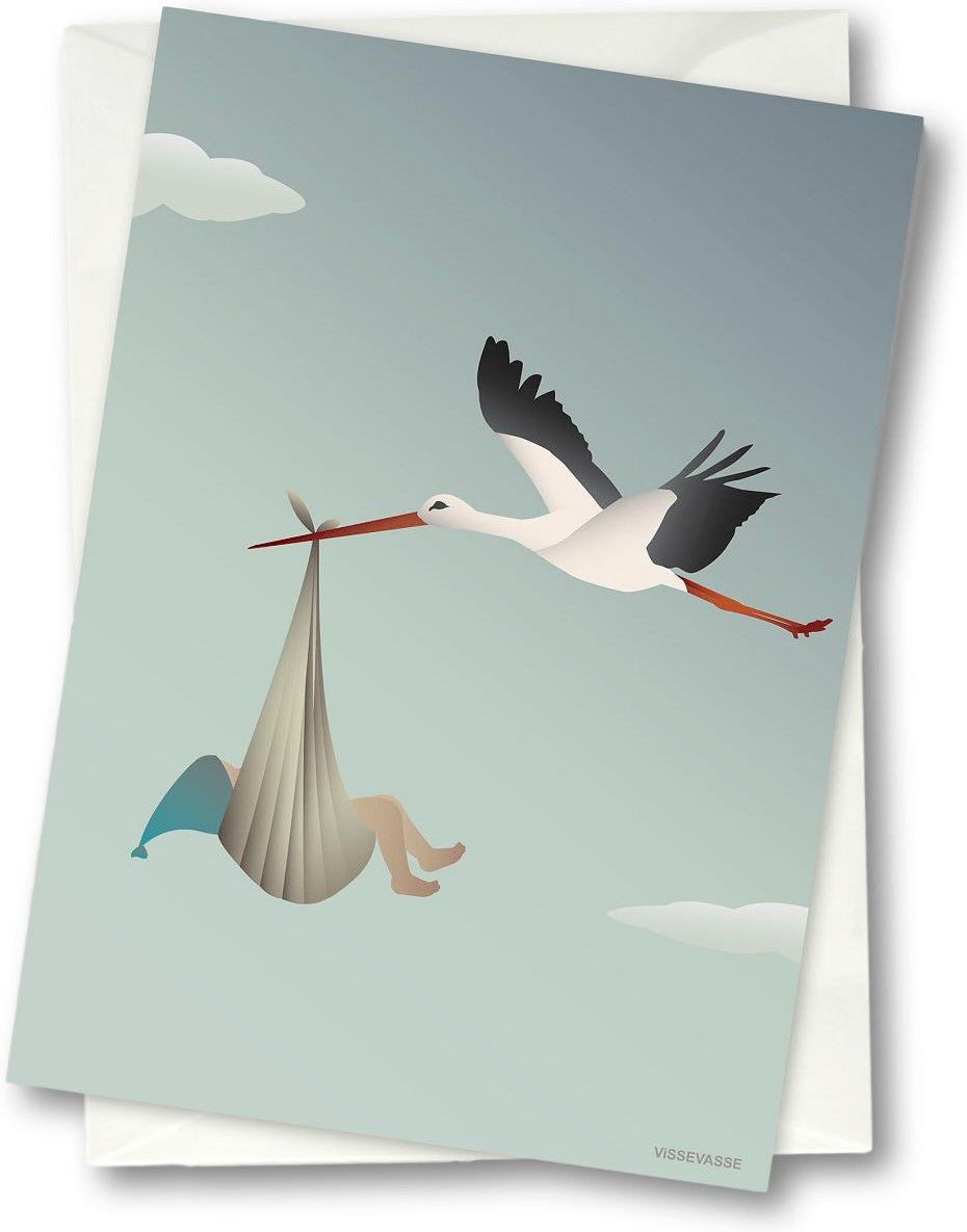 Vissevasse Stork Greeting Card 10,5 x 15 cm, niebieski