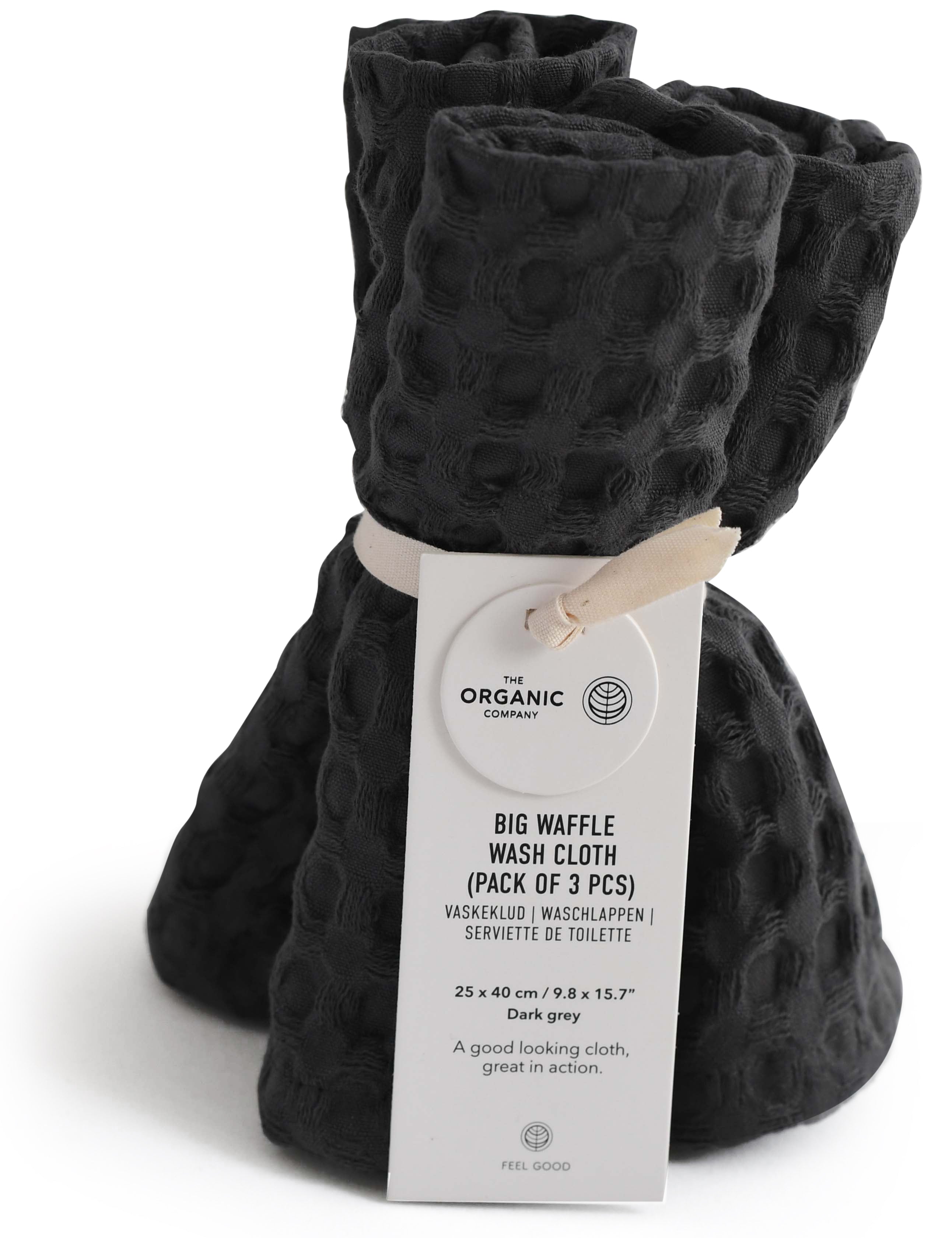 The Organic Company Big Waffle Wash Cloth 3 Pcs., Dark Grey