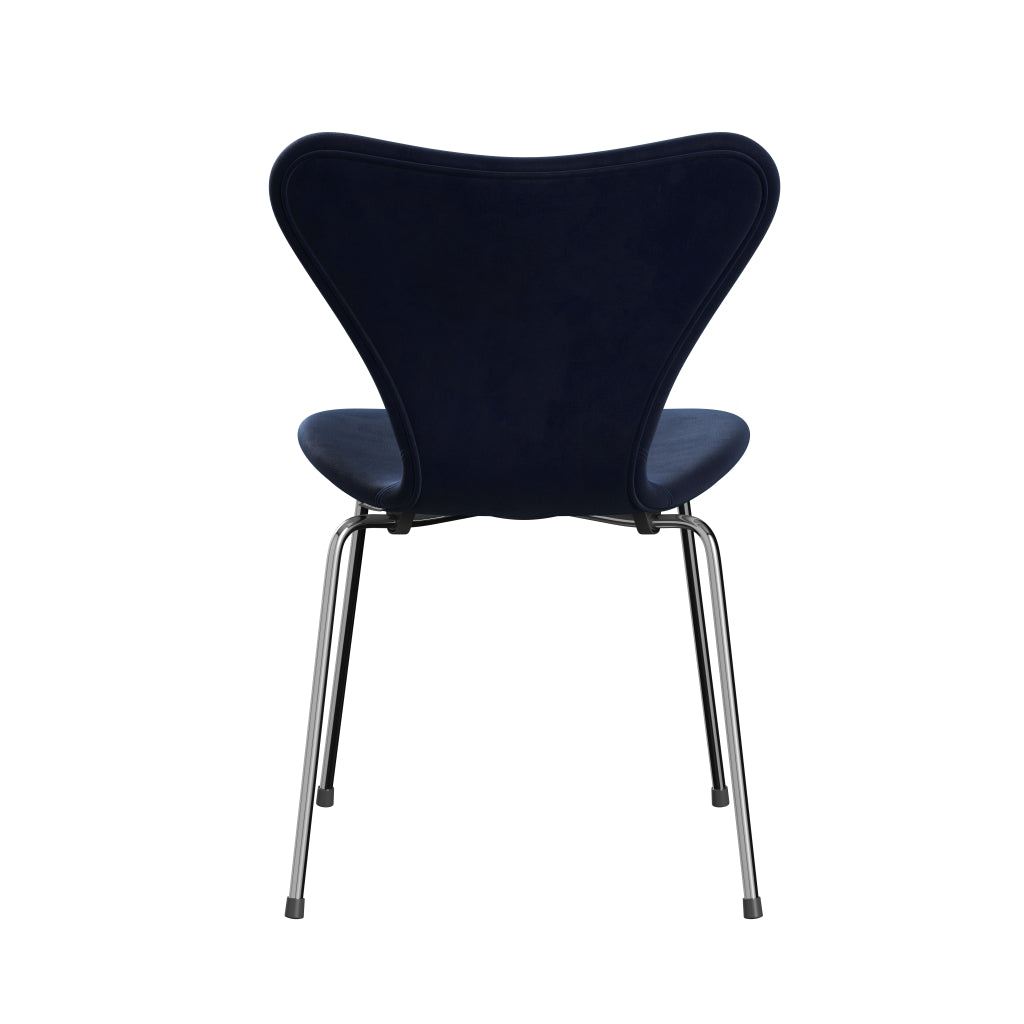 Fritz Hansen 3107 Chair Full Upholstery, Chrome/Belfast Velvet Midnight Blue