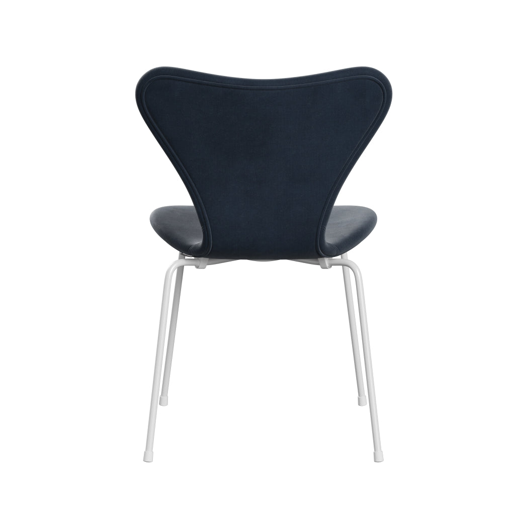 Fritz Hansen 3107 Chair Full Upholstery, White/Belfast Velvet Grey Blue