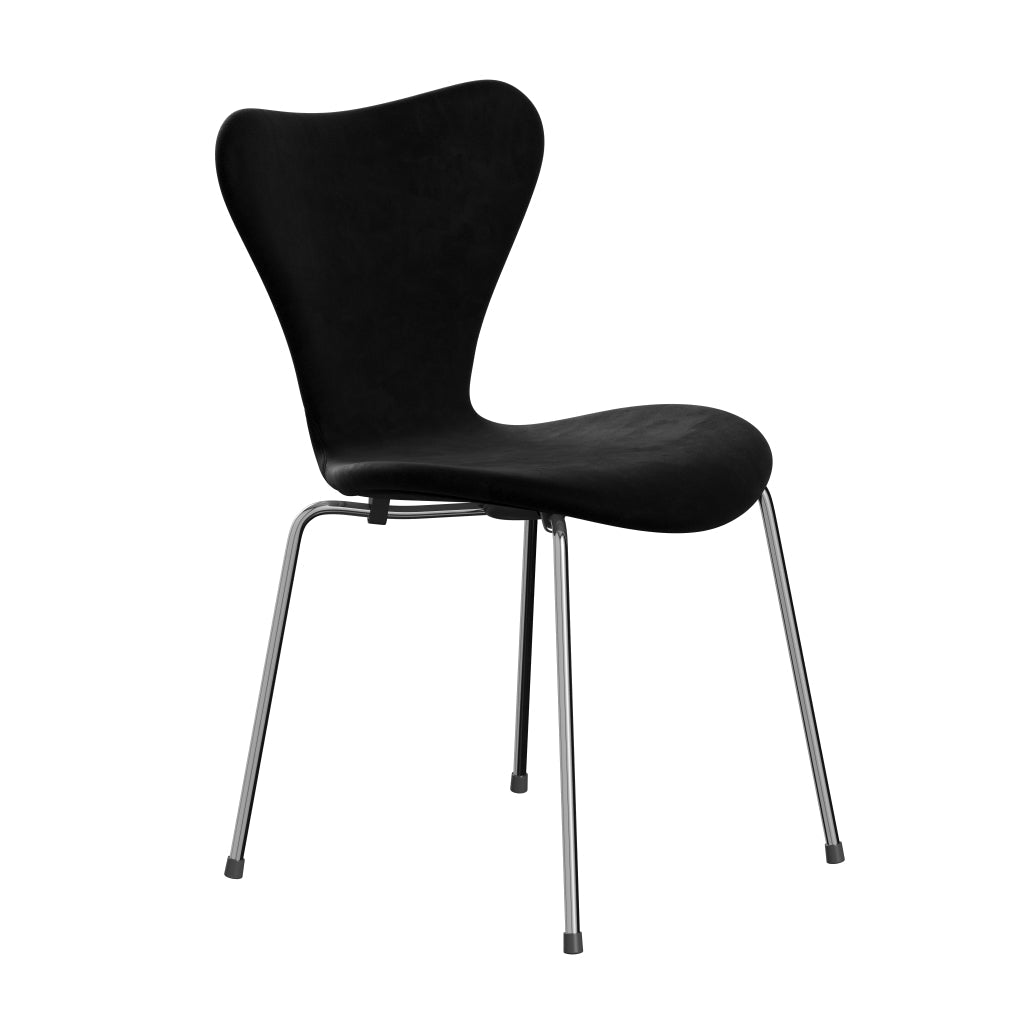 Fritz Hansen 3107 Krzesło pełna tapicerka, Chrome/Belfast Velvet Night Black