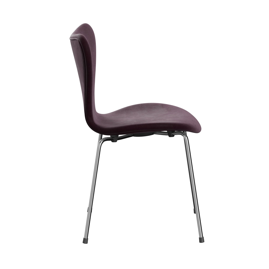 Fritz Hansen 3107 Chair Full Upholstery, Chrome/Belfast Velvet Dark Plum