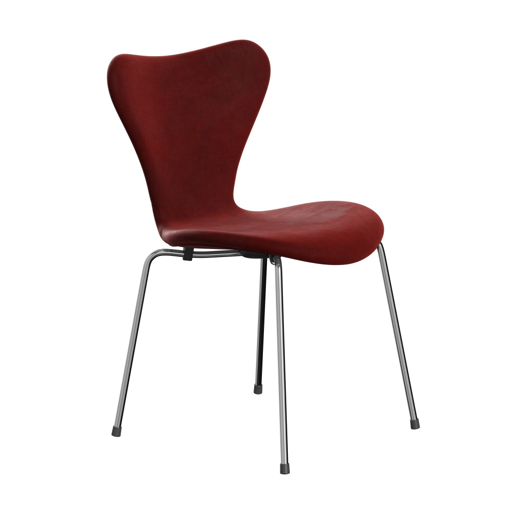 Fritz Hansen 3107 Krzesło pełna tapicerka, Chrom/Belfast Velvet Autumn Red