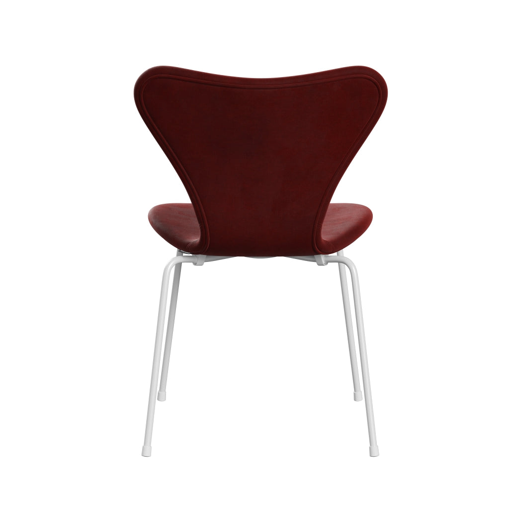 Fritz Hansen 3107 Krzesło pełna tapicerka, White/Belfast Velvet Autumn Red