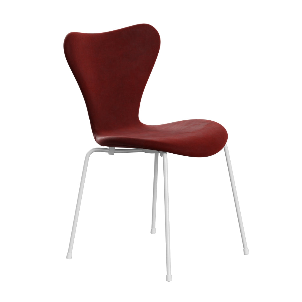 Fritz Hansen 3107 Krzesło pełna tapicerka, White/Belfast Velvet Autumn Red