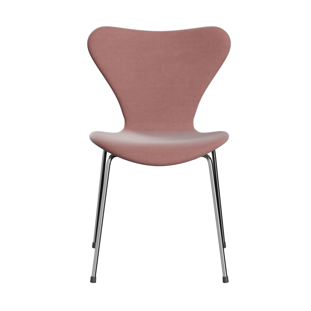 Fritz Hansen 3107 Chair Full Upholstery, Chrome/Belfast Velvet Misty Rose