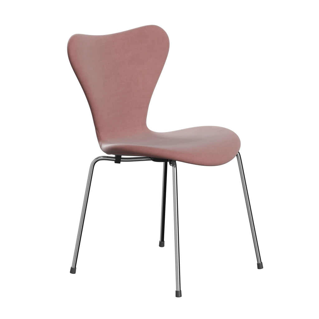 Fritz Hansen 3107 Krzesło pełna tapicerka, Chrome/Belfast Velvet Misty Rose