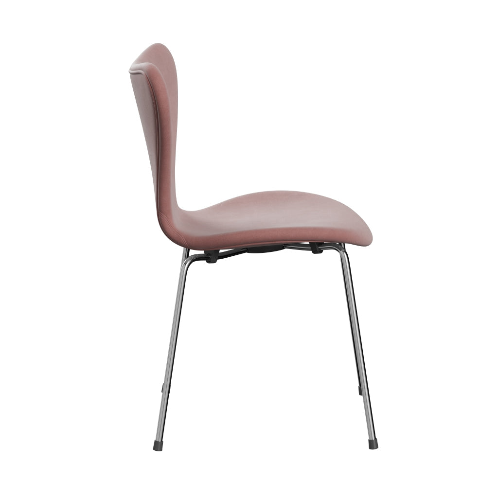 Fritz Hansen 3107 Krzesło pełna tapicerka, Chrome/Belfast Velvet Misty Rose