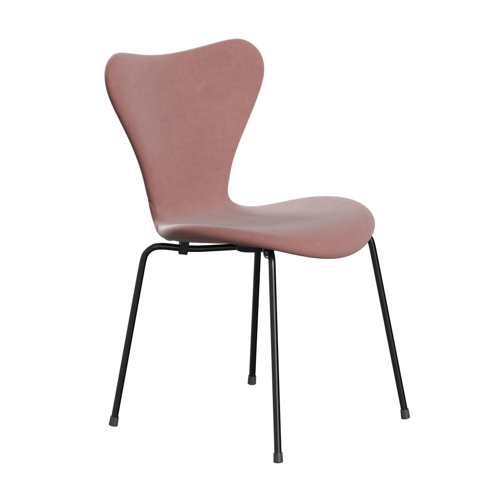 Fritz Hansen 3107 Chair Full Upholstery, Black/Belfast Velvet Misty Rose