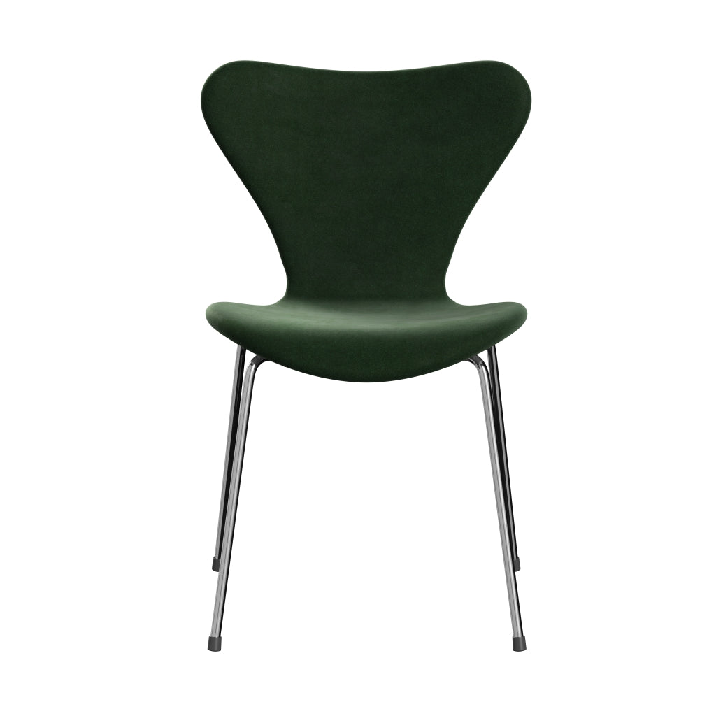 Fritz Hansen 3107 Chair Full Upholstery, Chrome/Belfast Velvet Forest Green