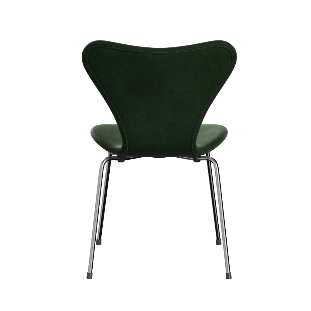 Fritz Hansen 3107 Krzesło pełna tapicerka, Chrome/Belfast Velvet Forest Green