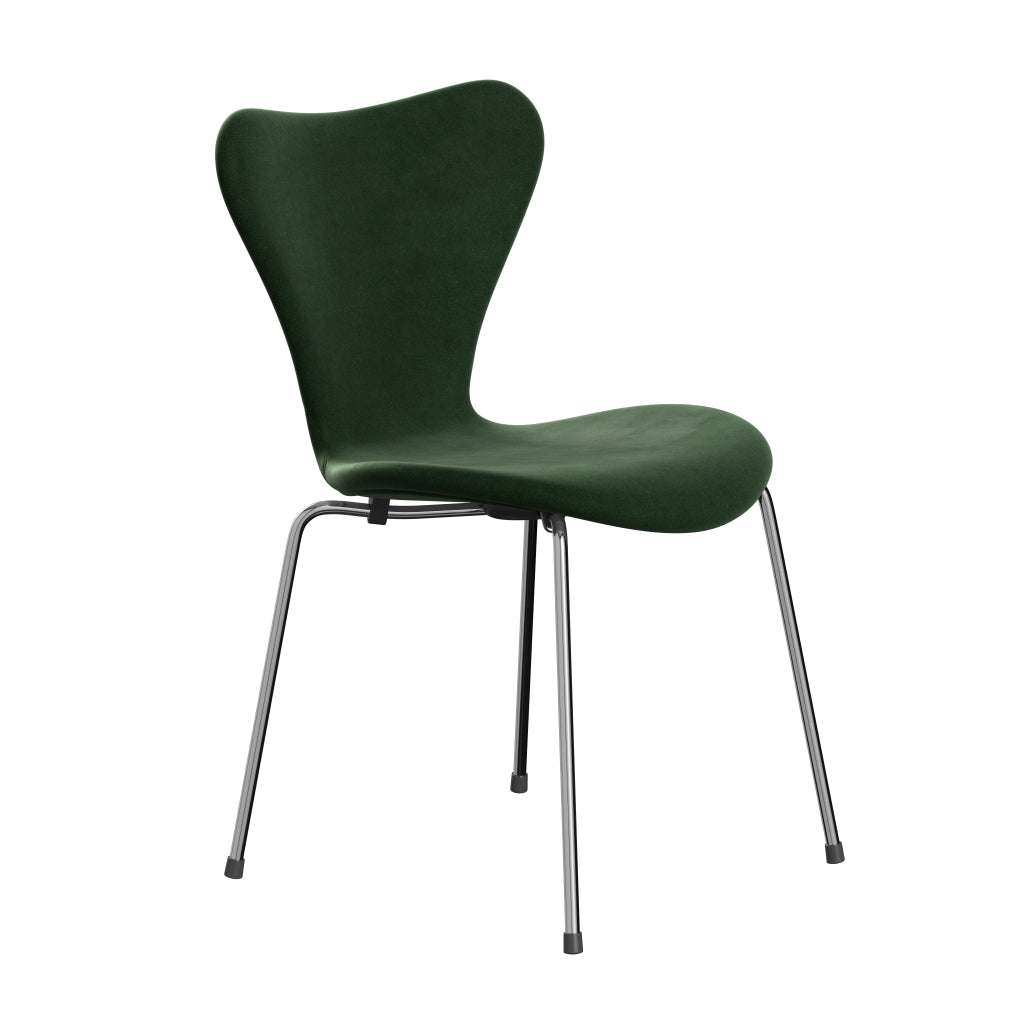 Fritz Hansen 3107 Krzesło pełna tapicerka, Chrome/Belfast Velvet Forest Green